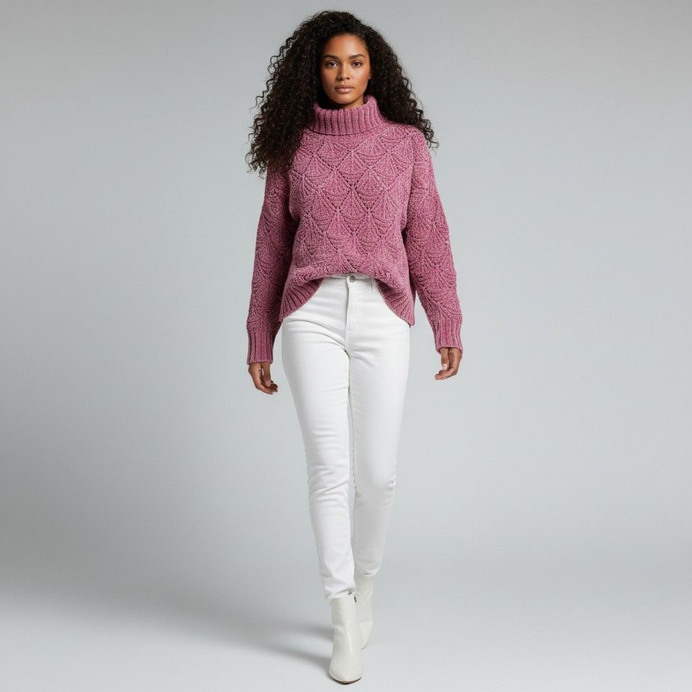 POL Sweater‎ Medium Women's Chenille Turtleneck Chunky Knit Oversized